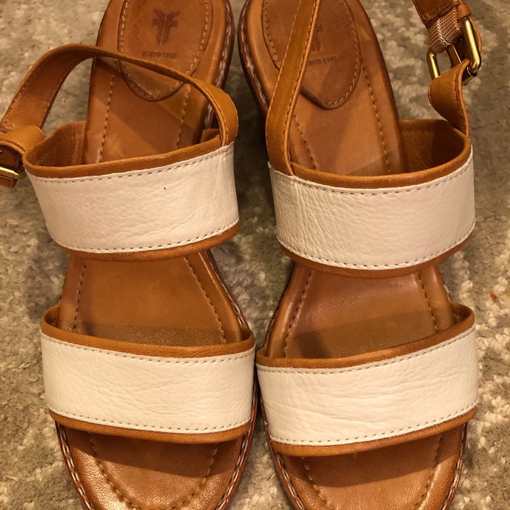 Frye stacked heel sandals.